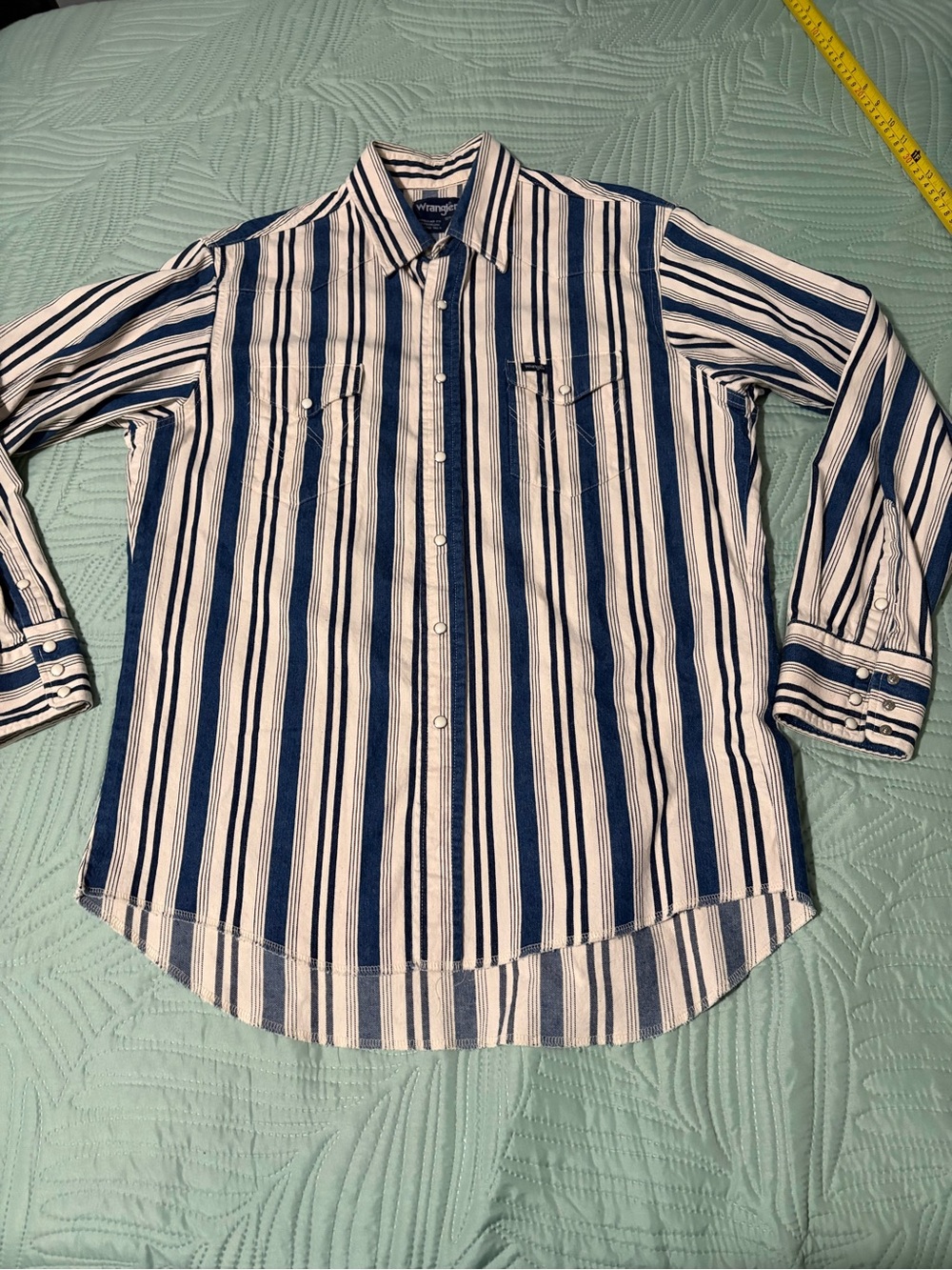 Vintage Wrangler Mens X-Long Tails Brushpopper Striped Shirt XL 16.5 x 35